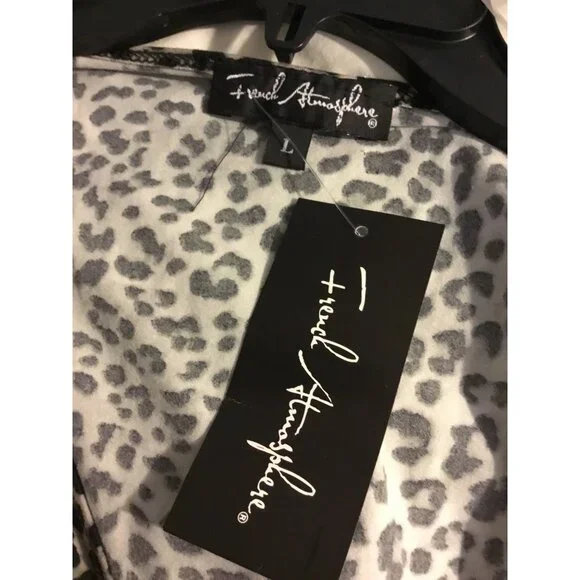 French Atmosphere Womens Leopard Print Long-Sleeve Top L Polyester/Spandex Made - Picture 8 of 12